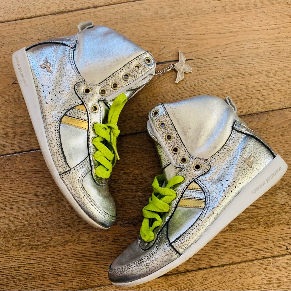 Creative recreation silver metallic hi-top leather sneaker womens 6.5